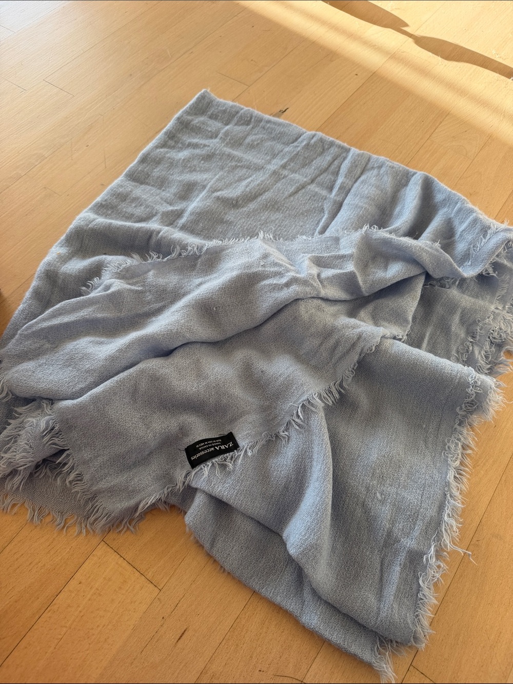 Zara Light Blue Fringe Wrap Scarf